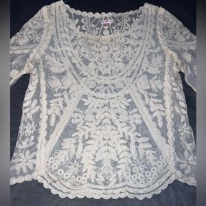 Xhilaration Small Medium Lace Blouse Shirt Top Boho Indie hippie Cream ivory